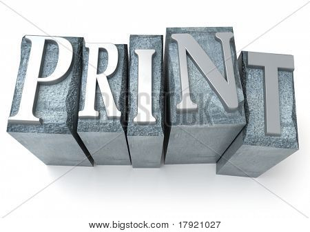 3D rendering of the word print written in print letter cases