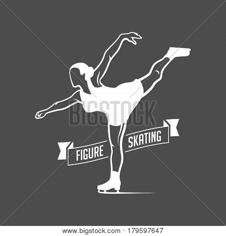 Ice Skate label logo design. Ice skating boot, speed scating, figure skating. Winter sports. Retro logo design. Old school sport logo. Monochrome badges.