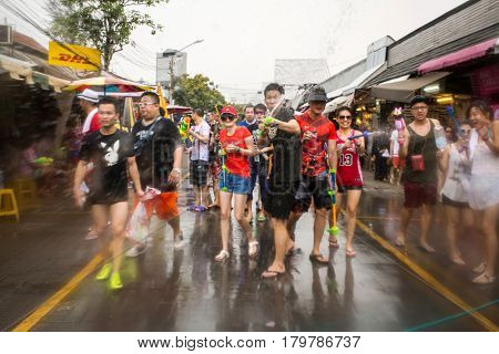 Bangkok, Thailand - April 13, 2014 : The Songkran festival or Thai New Year's festival in JJ market in Bangkok, Thailand.