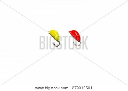 Winter Fishing Jig. Different Shapes And Sizes. Isolated On White Background. Illustrative Editorial