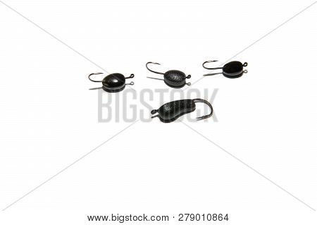 Winter Fishing Jig. Different Shapes And Sizes. Isolated On White Background. Illustrative Editorial