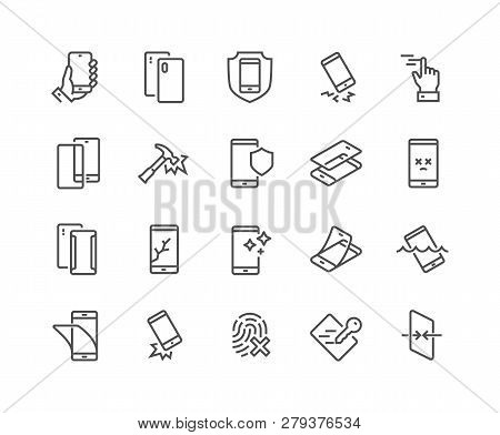 Simple Set Of Smartphone Protection Related Vector Line Icons. Contains Such Icons As Screen Protect