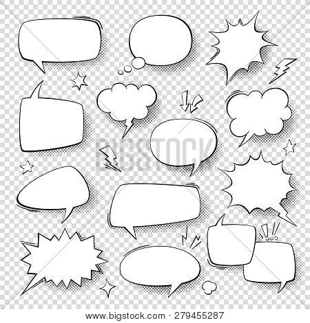 Speech Bubbles. Vintage Word Bubbles, Retro Bubbly Comic Shapes. Thinking And Speaking Clouds With H