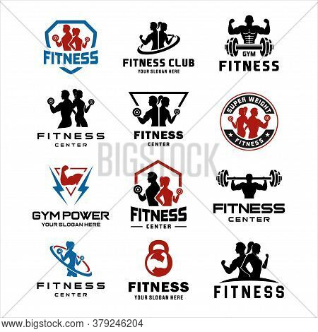 Set Of Fitness Center Logo . Sport And Fitness Logo Design . Gym Logo Icon Design Vector Stock, Fitn