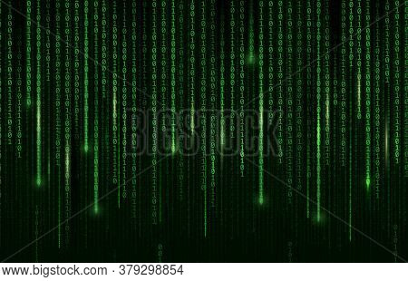 Technology Background, Digital Binary Code Matrix, Vector Computer Cyberspace And Internet Communica