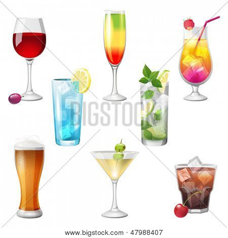 8 zeer gedetailleerde cocktails pictogrammen