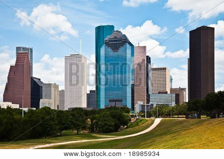 a belvárosi Houston Texas skyline-egy szép nyári napon éles városképet