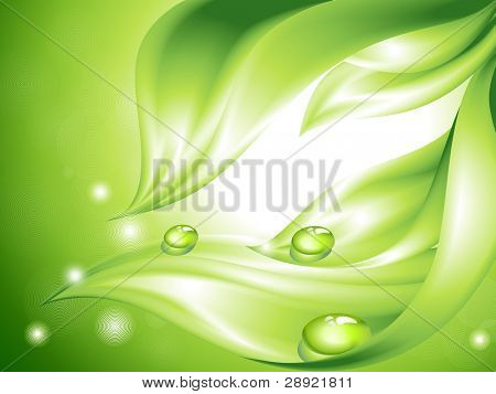 Abstrait vert avec feuilles et gouttes d'eau (pas de treillis)