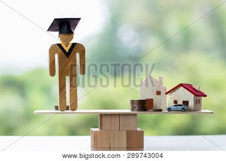 Graduate, Education Learning Study Abroad International Ideas. People Graduation Cap On Wood Blocks 