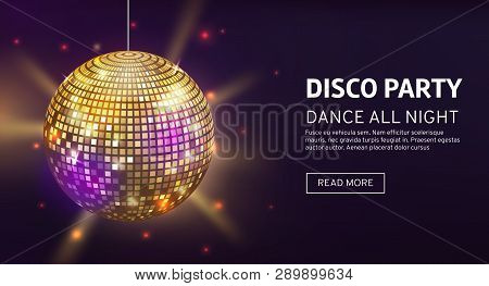 Disco Banner. Mirrorball Party Disco Ball Invitation Card Celebration Fashion Partying Poster Templa