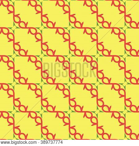 Vector Seamless Pattern Texture Background With Geometric Shapes, Colored In Yellow, Red And Gren Co