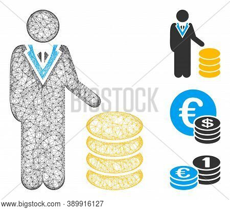 Mesh Coins Investor Polygonal Web 2d Vector Illustration. Carcass Model Is Based On Coins Investor F