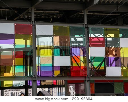 Brasov, Romania- 04 May 2019: Colorful Glass Store Front On Local Mall.