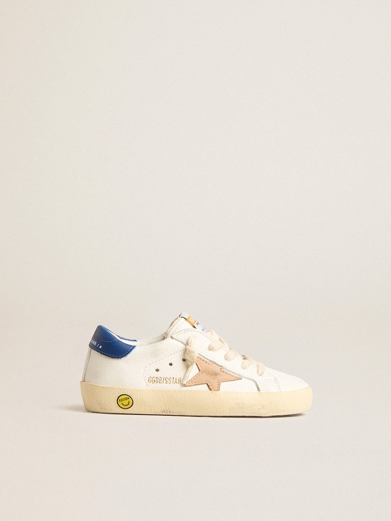 Junior Super-Star in nappa leather with a beige star and blue heel tab