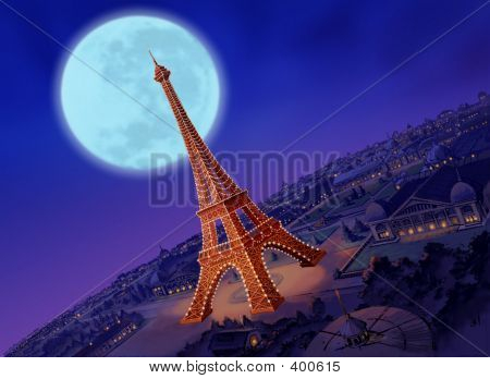 Eiffel Tower With Moon