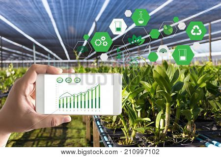 Agriculture Technology Concept Man Agronomist Using A Tablet Internet Of Things  Report