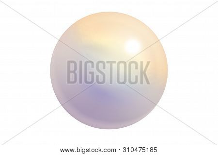 Realistic Single Shiny Natural Rainbow Sea Pearl With Light Effects Isolated On White Background. Sp