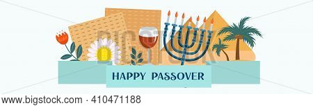 Passover Greeting Card, Poster, Invitation, Flyer. Pesach Template For Your Design With Matzah And S