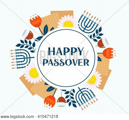 Passover Greeting Card, Poster, Invitation, Flyer. Pesach Template For Your Design With Matzah And S