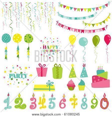 Birthday and Party Set - for photobooth, scrapbook, design - in vector