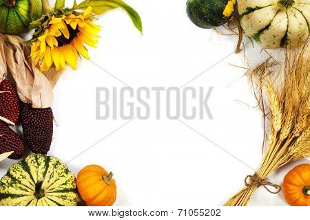 Autumn frame over white. Thanksgiving day, harvesting  or autumn concept