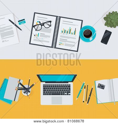 Set of flat design illustration concepts for business and finance