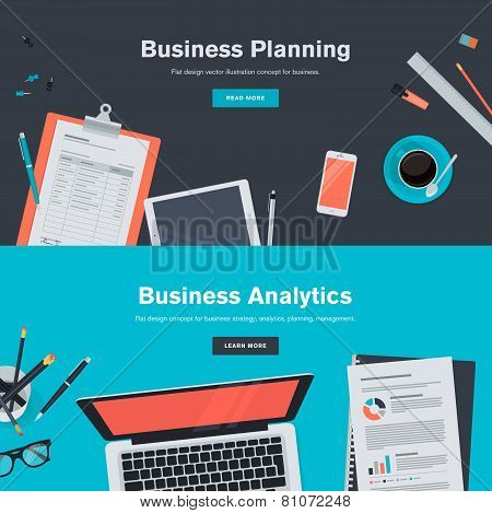 Set of flat design illustration concepts for business planning and analytics