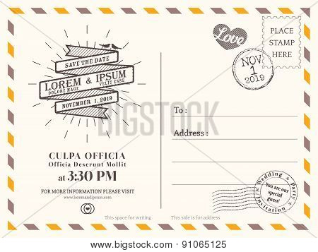 Vintage Postcard Background Vector Template For Wedding Invitation