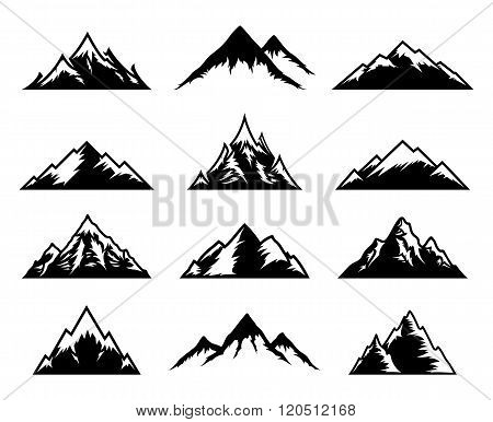 Vector Mountains Icons Isolated On White