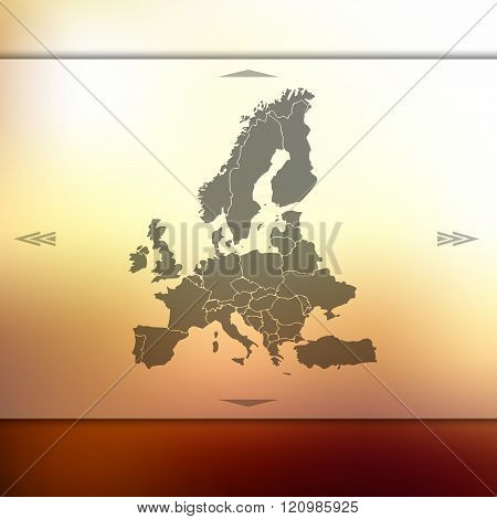 Europe map on blurred background.