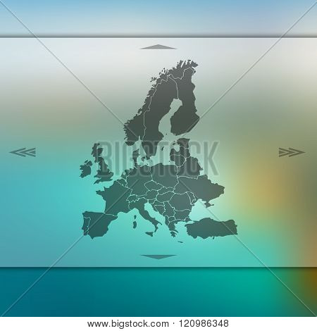 Europe map on blurred background.