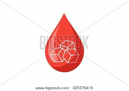 Blood Drop With Sugar Pieces Inside Sign. Testing Blood Glucose Concept. Diabetes World Day. Vector 