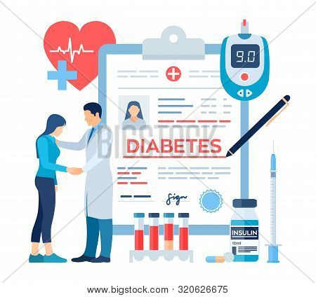 Medical Diagnosis - Diabetes. Diabetes Mellitus Type 2 And Insulin Production Concept. Doctor Taking