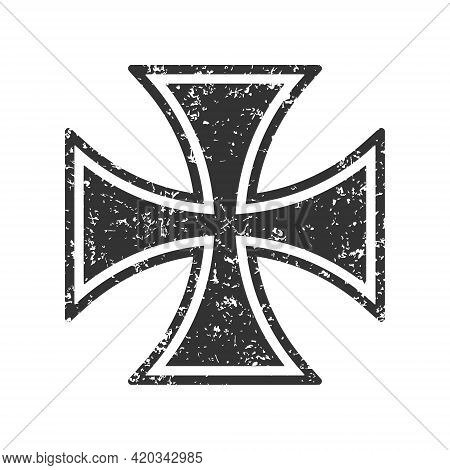 Cross Vector Shape Symbol With Grunge Texture. Christianity Sign. Christian Religion Icon. Catholic 