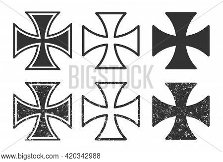 Cross Vector Shape Symbol With Grunge Texture. Christianity Sign. Christian Religion Icon. Catholic 