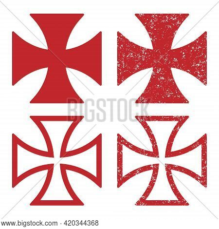 Maltese Cross Vector Shape Symbol. Christianity Sign. Grunge Texture. Christian Religion Icon. Catho