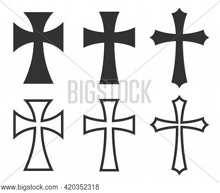 Cross Vector Shape Symbol. Christianity Sign. Christian Religion Icon. Catholic And Protestant Faith