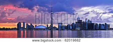 Scenic view at Toronto city waterfront skyline at sunset