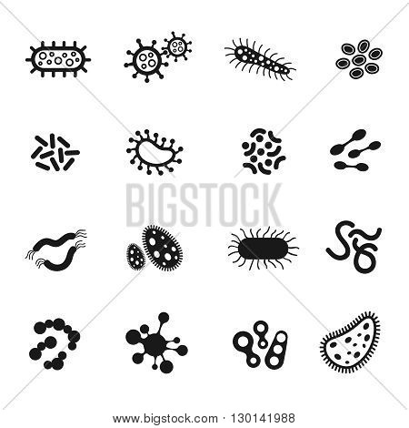 Bacteria, microbes, superbug, virus vector icons. Bacteria medicine and science biology virus infection, microscopic bacteria set illustration