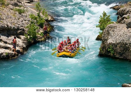 Green Canyon, Turkey - July 10, 2010: White Water Rafting On The Rapids Of River Manavgat On July 10