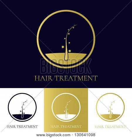 Hair treatment logo template in four colors. Hair follicle icon. Hair bulb symbol. Hair medical diagnostics sign. Hair transplant center logo. Hair loss treatment concept. Vector illustration.