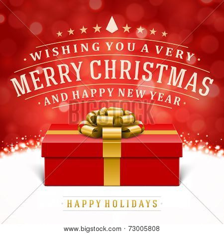 Gift box and and ribbon vector background. Merry christmas message. 