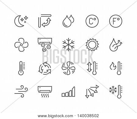 Simple Set of Air Conditioning Related Vector Line Icons. Contains such Icons as Cool, Humidity, Airing, Ionisation and more. Editable Stroke. 48x48 Pixel Perfect.