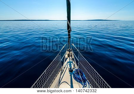 Front View Of Sailing Boat On The Sea.