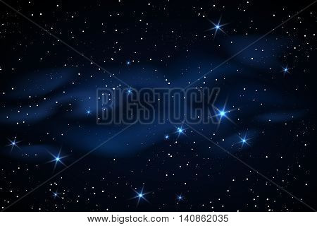 Milky way galaxy black vector background with blue stars nebula