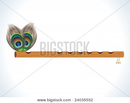 Abstract Wood Flute With Feather