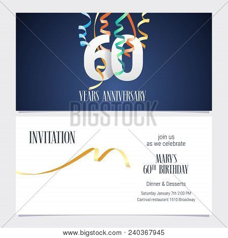 60 Years Anniversary Invitation To Celebrate The Event Vector Illustration. Design Template Element 