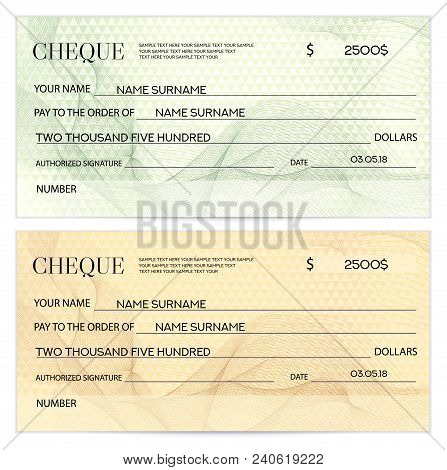 Check (cheque), Chequebook Template. Guilloche Pattern With Watermark, Spirograph. Background For Ba