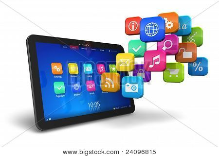 Tablet PC con Nuvola di icone di applicazione