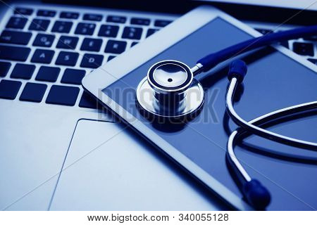 Health Concept - Doctor, Hospital With Health Related Graphic. Healthcare People, Medical Treatment,